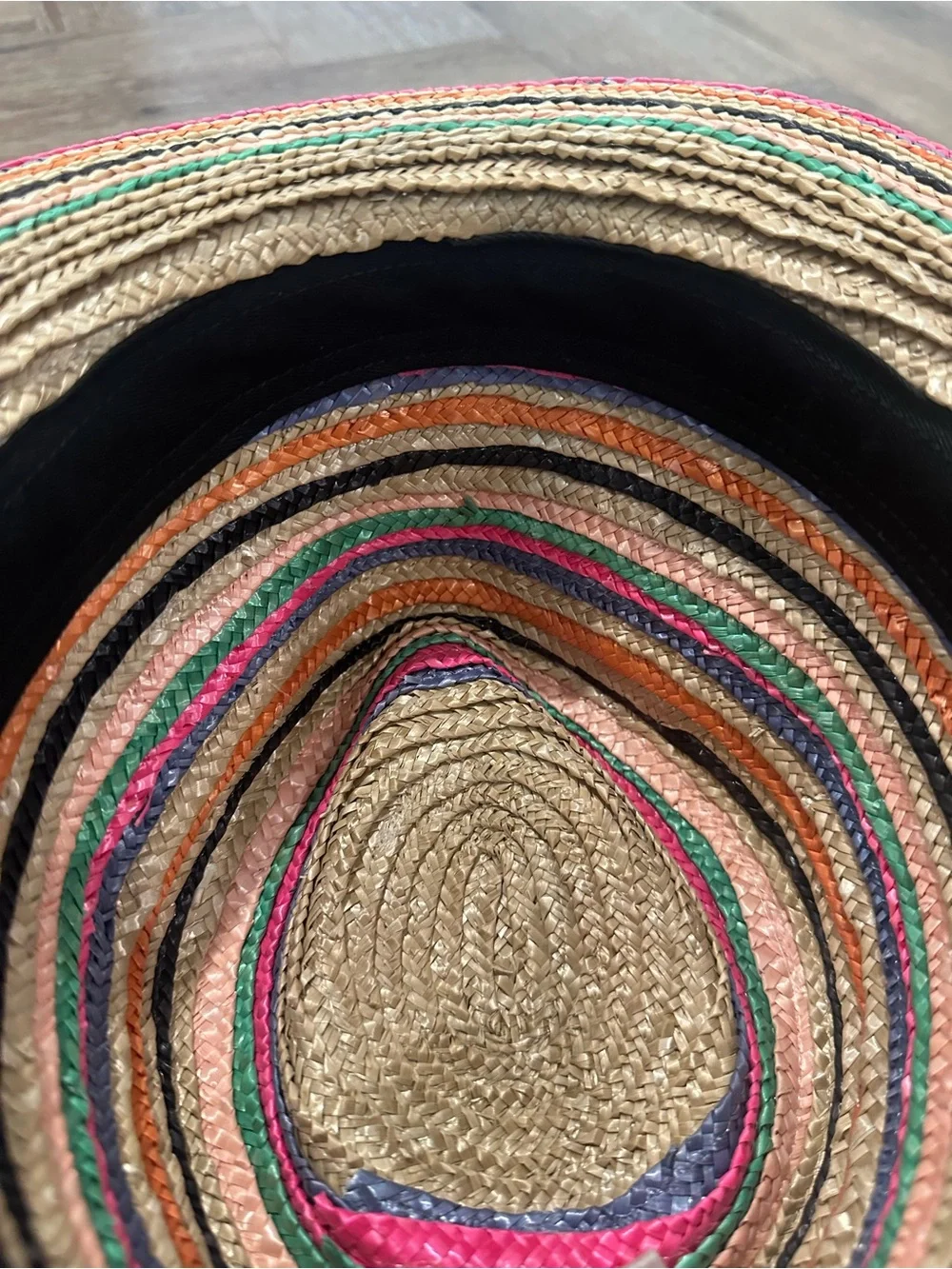 Brixton Straw Sun Hat in Natural with Pink, Green, Orange, Black Stripes